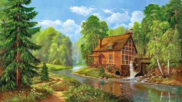 Репродукция "Домик в лесу с аистами" Репродукция "Домик в лесу с аистами"