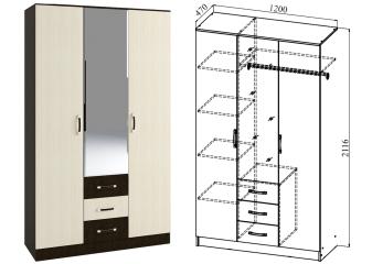 Шкаф 3-х дверный "Ронда" ШКР 1200.2 Шкаф 3-х дверный "Ронда" ШКР 1200.2