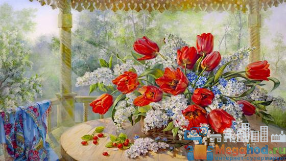 Репродукция "Тюльпаны и сирень" от магазина мебели MegaHod.ru
