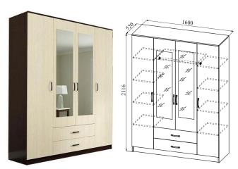 Шкаф 4-х дверный "Ронда" ШКР 1600.1 Шкаф 4-х дверный "Ронда" ШКР 1600.1